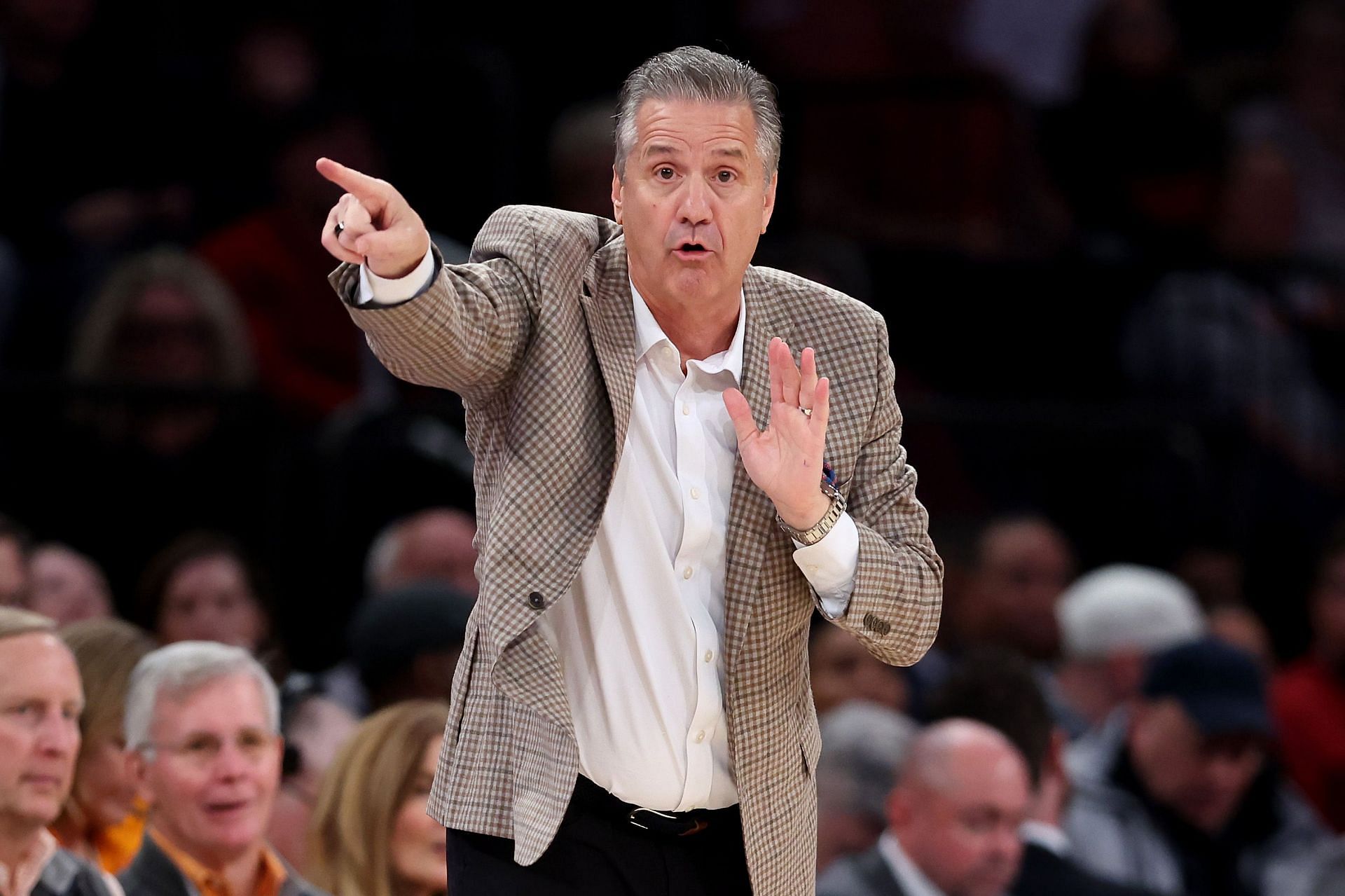 Head coach John Calipari of the Arkansas Razorbacks reacts against the Michigan Wolverines during the first half of the Jimmy V Classic at Madison Square Garden on December 10, 2024 in New York City. Photo: Getty